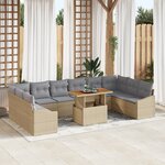 vidaXL Ensemble de Sofa de Jardin 11 Pièces avec Coussins Beige Poly Rattan