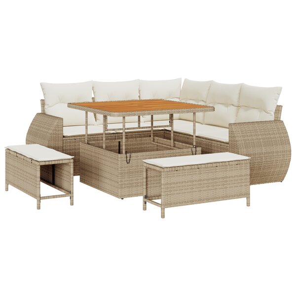 Ensemble de canapé de jardin de 8 pièces vidaXL avec coussins Beige en rotin synthétique