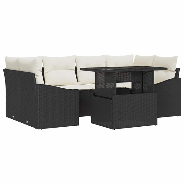 vidaXL Ensemble de canapé de jardin 7 Pièces Noir Poly rotin
