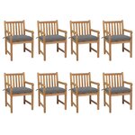 vidaXL Chaises de jardin lot de 8 avec coussins gris Bois teck solide