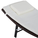 Lot de 2 transats bains de soleil pliables grand confort : matelas  têtière + table basse résine tressée chocolat