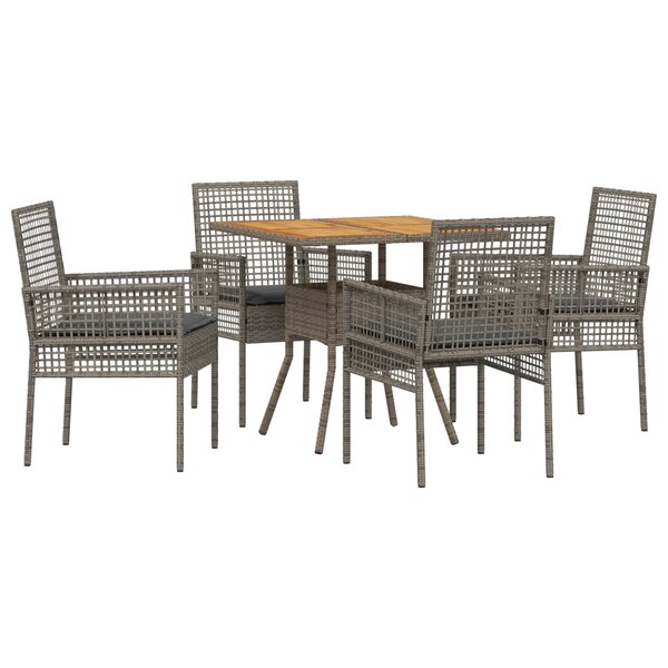 vidaXL Ensemble de repas de jardin 5 pièces avec coussins  gris  poly rattan