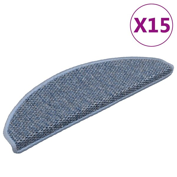 vidaXL Tapis d'escalier autocollants 15 Pièces 65x21x4 cm Bleu