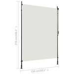 Vidaxl store roulant d'extérieur 150 x 270 cm crème