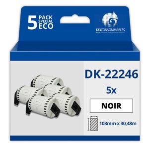 Pack de 5 Rouleaux Étiquettes compatible BROTHER DK-22246 - Largeur 103 mm x 30 48 m