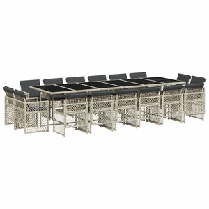 vidaXL Ensemble à manger de jardin et coussins 17 Pièces gris clair rotin