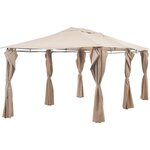 Gazebo - 3 x 6 m - Avec Rideaux - Structure Acier & Toile Polyester -  Taupe