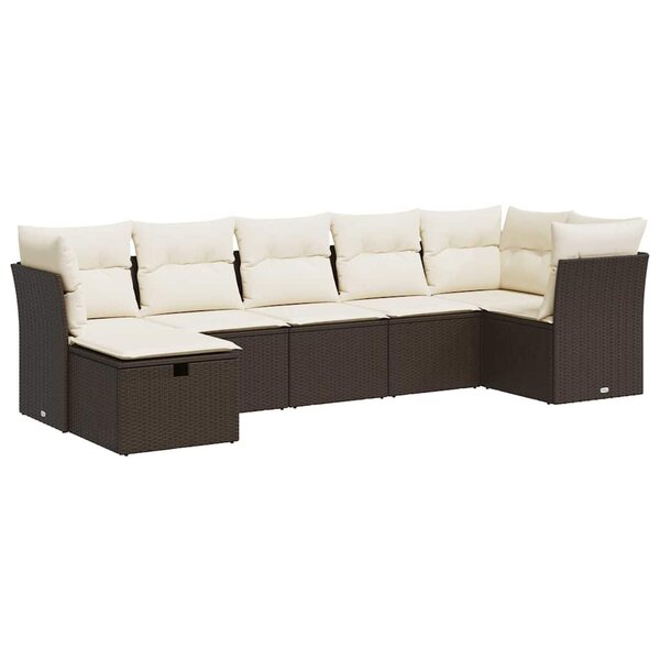 vidaXL Salon de jardin avec coussins 7 Pièces marron résine tressée