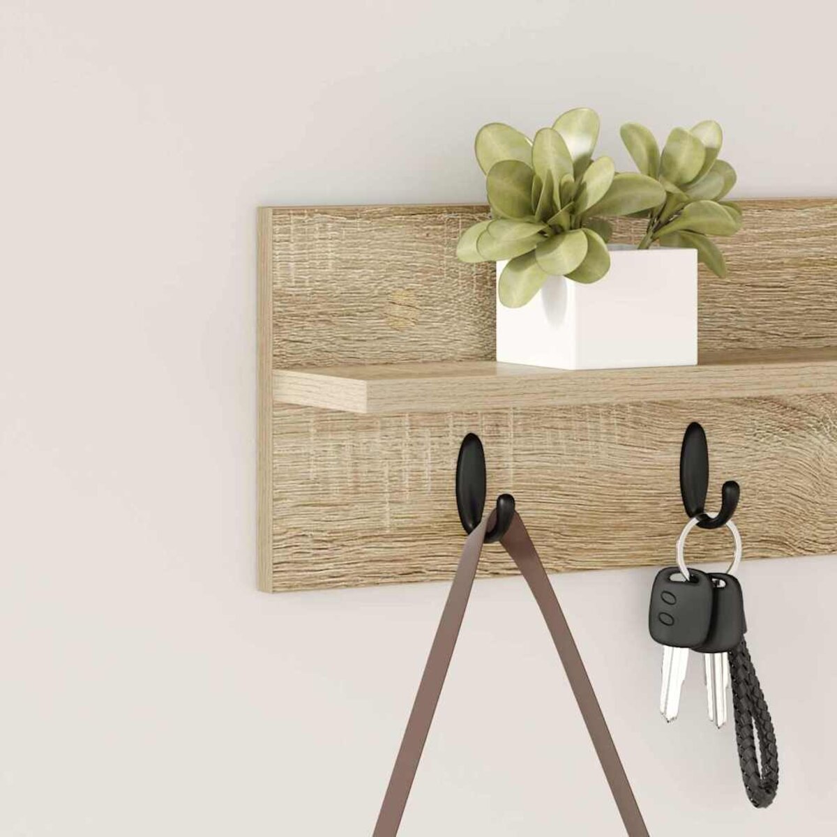 Porte-manteau Mural En Chêne Noir VidaXL Avec étagère - 60 Cm, Crochets Métal, Rangement Entrée Et Couloir
