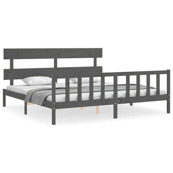 vidaXL Cadre de lit avec tête de lit gris 200x200 cm bois massif