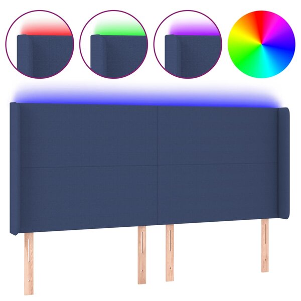 vidaXL Tête de lit à LED Bleu 163x16x118/128 cm Tissu