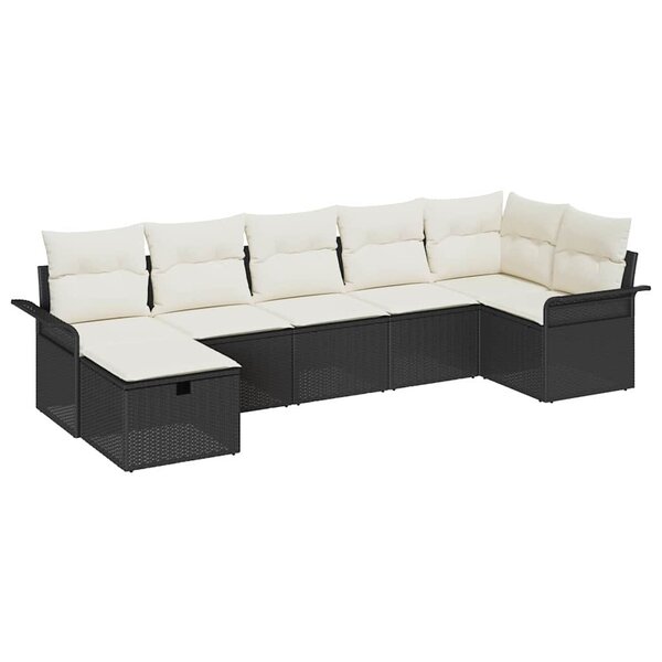 vidaXL Ensemble de canapé de jardin avec coussin 7 Pièces Noir et crème