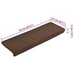 vidaXL Tapis d'escalier 15 pièces 65 x 21 x 4 cm Marron Bord rectangulaire