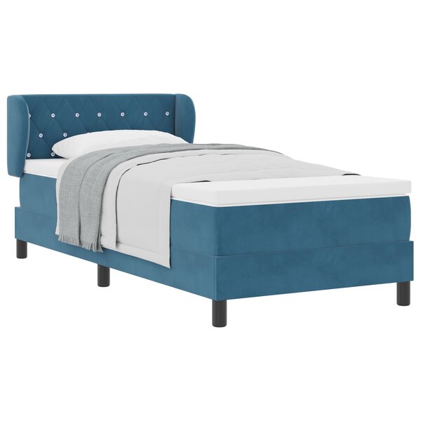 Lit box spring vidaXL avec matelas bleu foncé 100x200 cm en velours