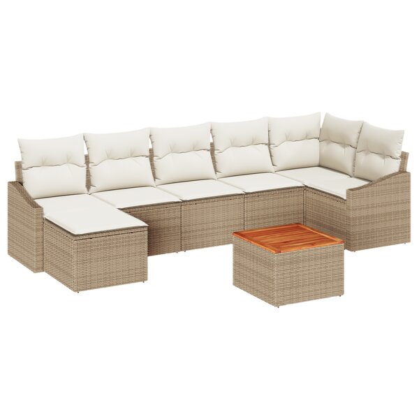 vidaXL Ensemble de jardin 8 pièces avec coussins beiges en rotin synthétique et acacia