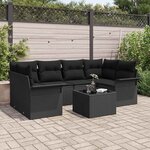 vidaXL Canapé de jardin 7 pièces en rattan noir avec coussins