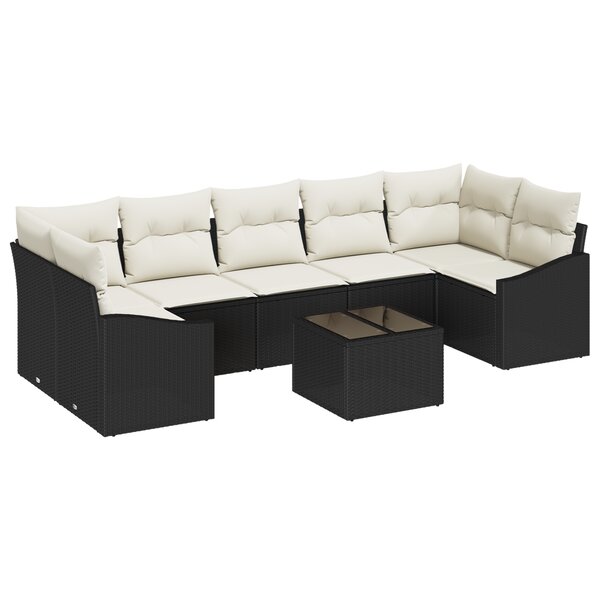 vidaXL Canapé de jardin 8 pièces en rotin noir avec coussins