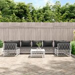 vidaXL Salon de jardin 8 Pièces avec coussins blanc acier