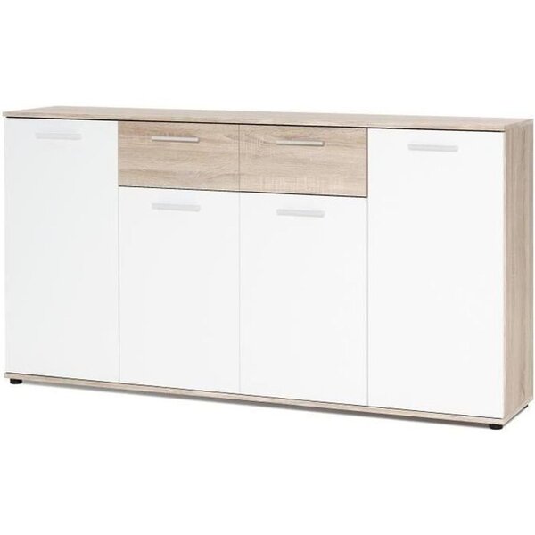 Buffet bas classique blanc et chêne mat - 160 cm