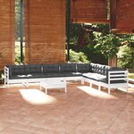 vidaXL Salon de jardin 9 Pièces avec coussins blanc bois de pin solide