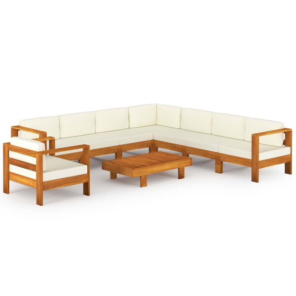 vidaXL Salon de jardin 9 Pièces avec coussins blanc crème Bois d'acacia