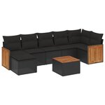 vidaXL Salon de jardin 8 Pièces avec coussins noir résine tressée