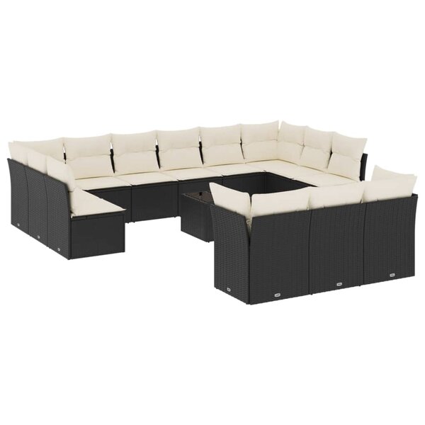 vidaXL Salon de jardin avec coussins 14 Pièces noir résine tressée