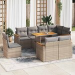 vidaXL Salon de jardin avec coussins 9 Pièces beige résine tressée acacia