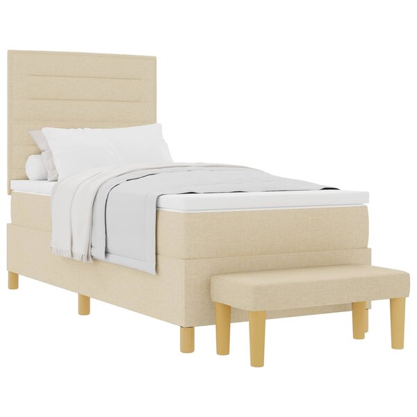 vidaXL Lit à ressorts avec tête de lit Crème 200 x 90 cm tissu