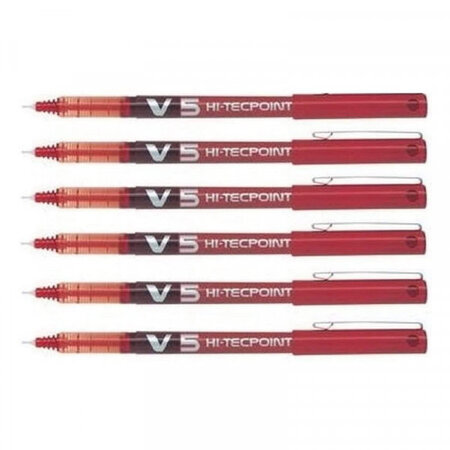 Lot de 6 stylos roller hi-tecpoint v5 pointe fine rouge pilot