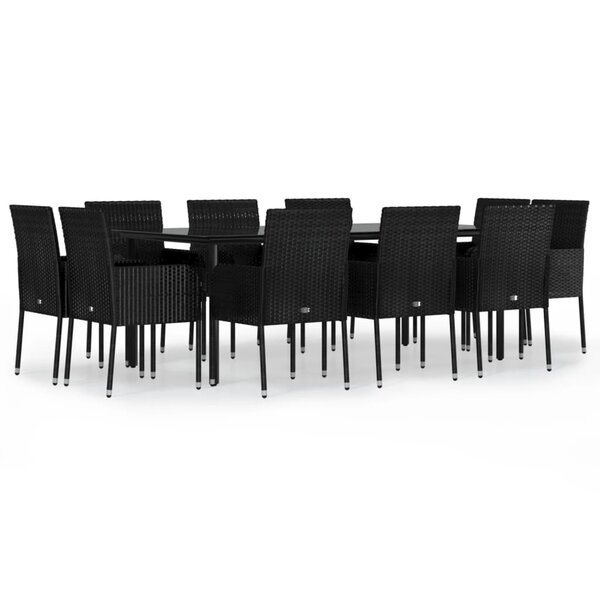 vidaXL Ensemble à manger de jardin 11 Pièces coussins noir résine tressée