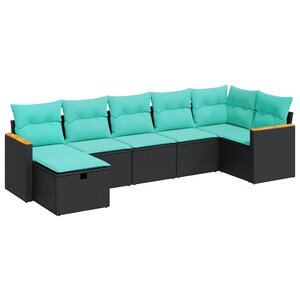 vidaXL Salon de jardin 7 Pièces avec coussins noir résine tressée