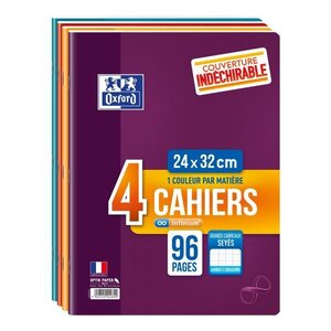 OXFORD Lot de 4 cahiers agrafés 96 pages seyes 24 x 32 cm Infinium - 90g