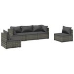 vidaXL Salon de jardin 5 Pièces avec coussins Résine tressée Gris