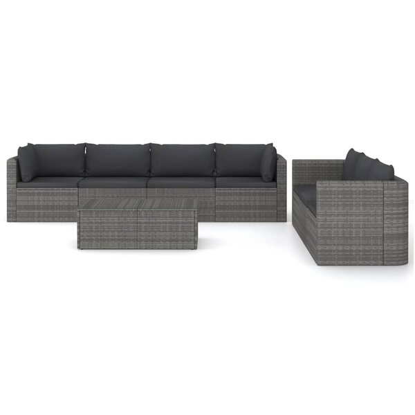 vidaXL Salon de jardin 8 Pièces avec coussins résine tressée gris