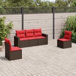 vidaXL Salon de jardin avec coussins 5 Pièces marron résine tressée