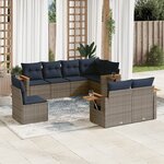 vidaXL Salon de jardin 8 Pièces avec coussins gris résine tressée
