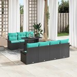 vidaXL Ensemble de canapé de jardin avec coussin 8 Pièces Noir Poly rotin