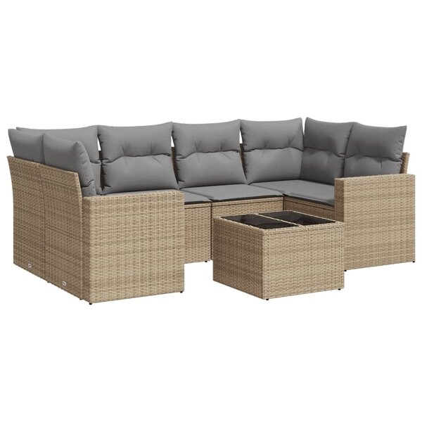 vidaXL Salon de jardin avec coussins 7 Pièces beige résine tressée
