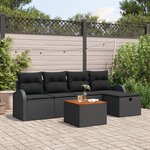 vidaXL Ensemble de canapé de jardin de 6 pièces avec coussins en poly rattan noir