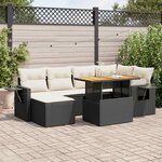 vidaXL Salon de jardin 7 Pièces avec coussins noir résine tressée