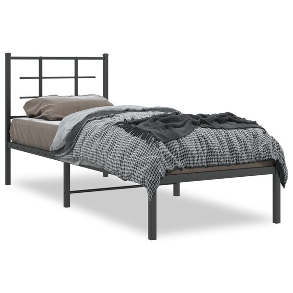 vidaXL Cadre de lit métal sans matelas avec tête de lit noir 75x190 cm