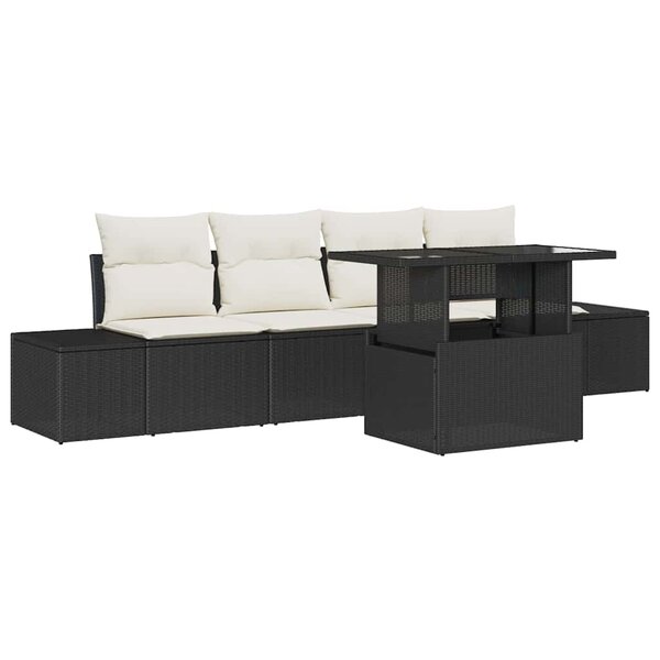 vidaXL Ensemble de canapé de jardin avec coussin 5 Pièces Noir et crème