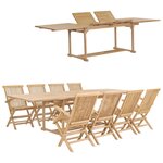 vidaXL Meuble à dîner de jardin 9 Pièces 180-280x100x75 cm Teck massif