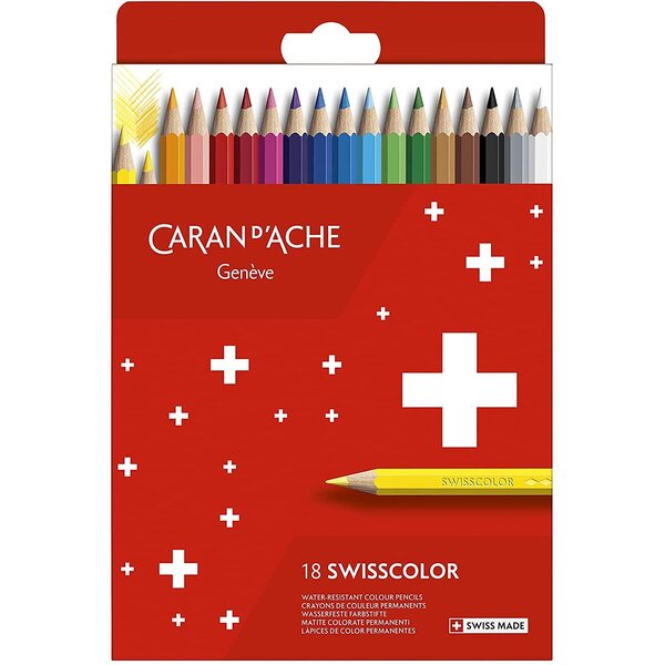 Etui de 18 crayons de couleur swisscolor permanents assortis caran d'ache