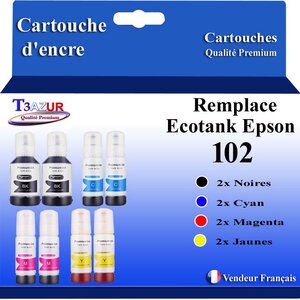 T3AZUR - 8x Recharges compatibles avec Epson 102 EcoTank
