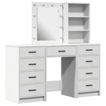Set de coiffeuse 3 pièces avec LED en bois d'ingénierie blanc