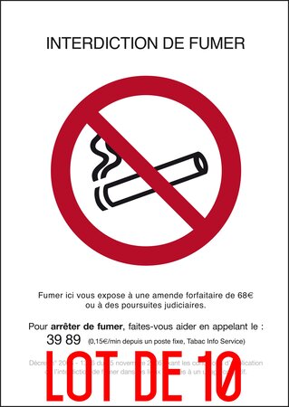Autocollant vinyl - Interdiction interdit de fumer rectangle - L.148 x H.210 mm UTTSCHEID X 10