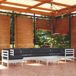 vidaXL Salon de jardin 9 Pièces avec coussins blanc bois de pin massif