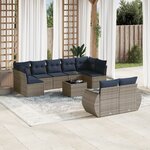 vidaXL Salon de jardin 10 Pièces avec coussins gris résine tressée